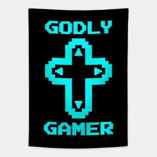 Godly Gamer (v3 - cyan) Tapestry