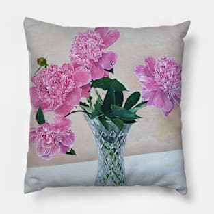 Peonies in glass vase of water Pillow