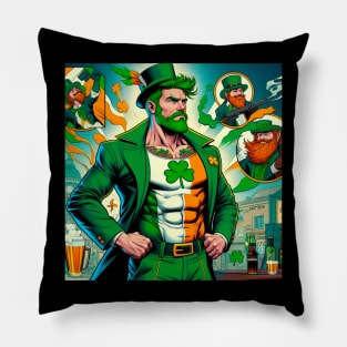 Irish Male Comic Book Superhero with Leprechaun Pillow