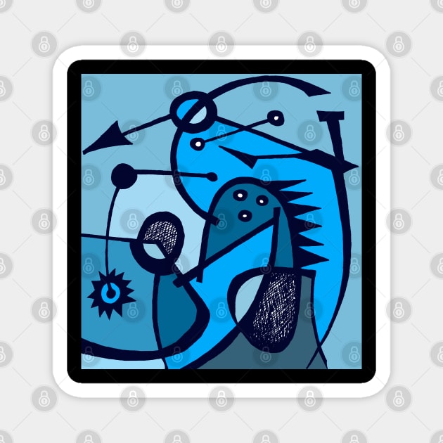 " Gëstu Xam Xam" - Contemporary African Abstract Art Surrealist Design - Blues Magnet by Tony Cisse Art Originals