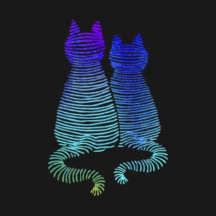 Abstract Cats In Neon Gradient Color Purple To Turquoise Modern Stripes T-Shirt