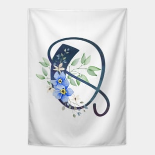 Floral Monogram Q Wild Blue Flowers Tapestry