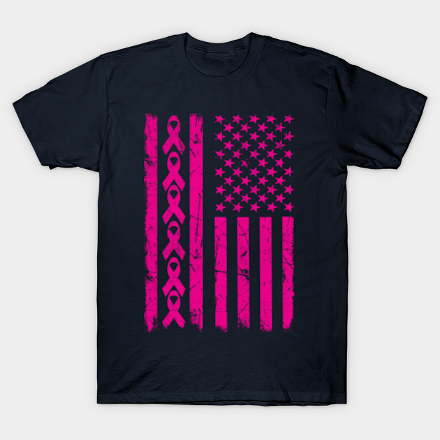 Breast Cancer Awareness Pink Ribbon American Flag - Breast Cancer - T-Shirt