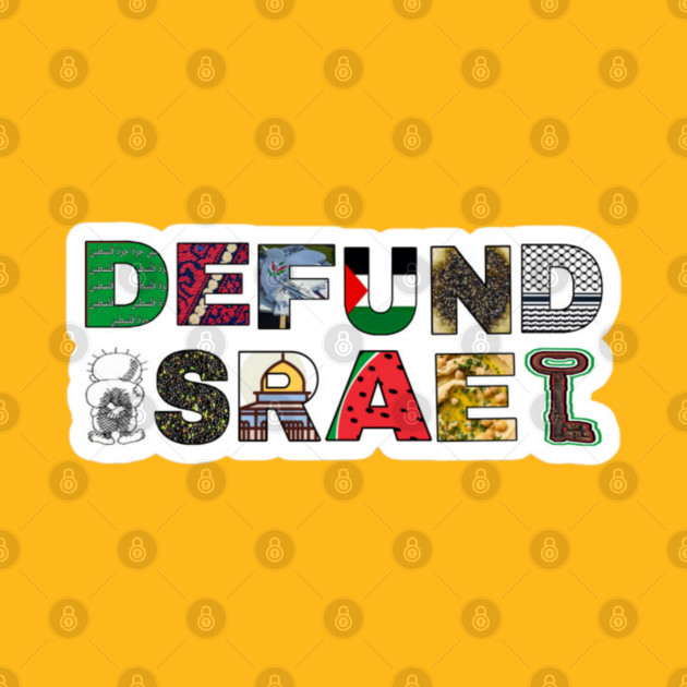 Defund Israel - Palestine Symbols - White Sticker - Back by SubversiveWare