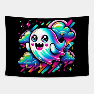 Retro Neon Ghost 80s Video Game Kawaii Cute Tapestry