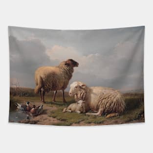 Sheep Lamb and Ducks by a Pond by Eugène Joseph Verboeckhoven Tapestry