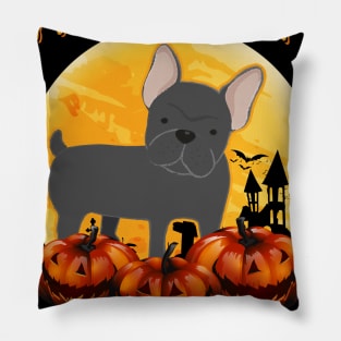 French Bulldog Dog Scary Pumpkin Moon Halloween Pillow