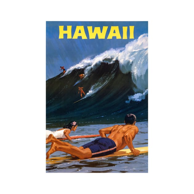 Vintage Travel Poster Hawaii Surfer by vintagetreasure