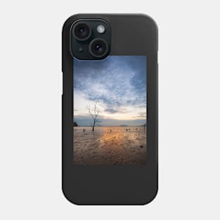 Lonely tree at muddy beach at sunset Phone Case