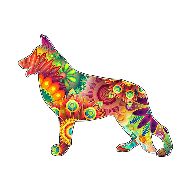 German Shepherd Colorful Trippy Art by Rojio