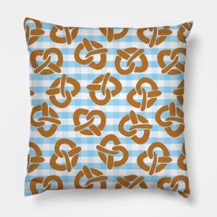 Pretzels on a blue and white checkered background Pillow