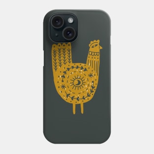 Folk Art Chicken in Gold and Black Phone Case