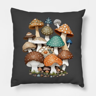 Earthy Mushrooms And Rocks Pillow