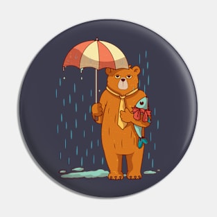 Bear in the middle of Rain, Vintage Retro Style Pin