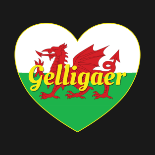 Gelligaer Wales UK Wales Flag Heart T-Shirt