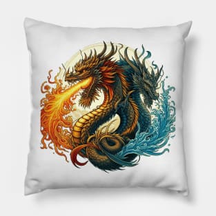 the Dual Dragons: Fire and Water Unleashed Pillow