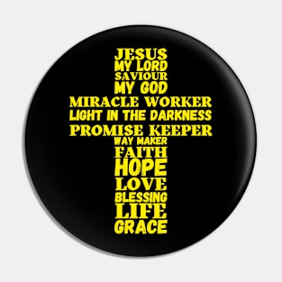 Golden words about Jesus in shape of a cross Pin