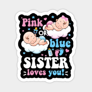 Pink or Blue Sister Loves You Baby Gender Reveal Groovy Magnet