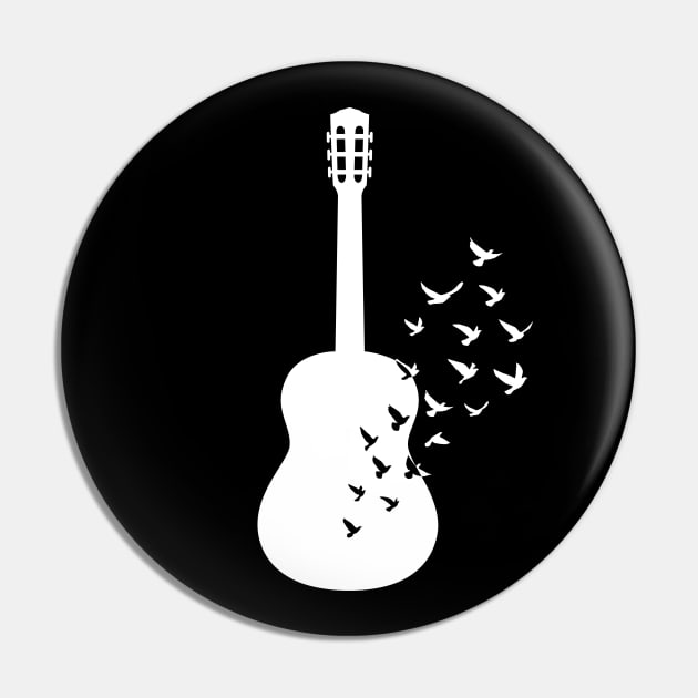 Classical Guitar Silhouette Turning Into Birds Pin by nightsworthy