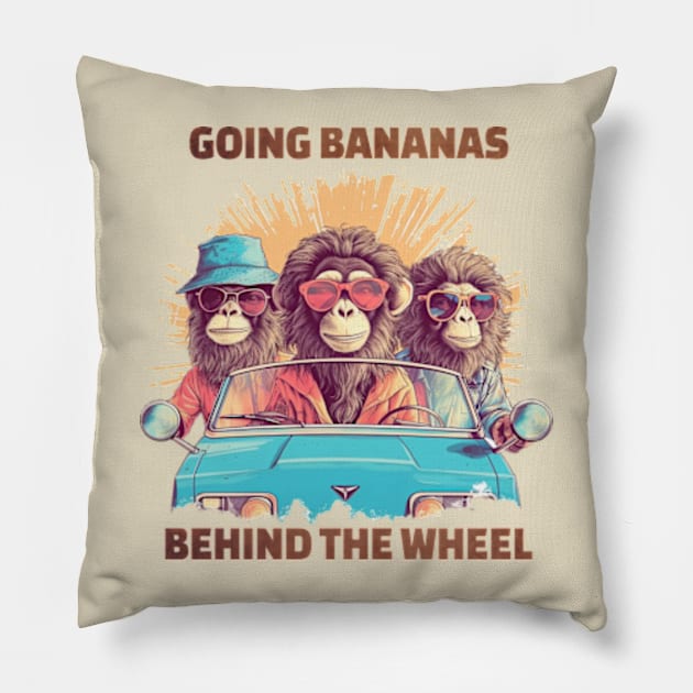 Going Bananas Behind The Wheel Monkeys Pillow by gohan98