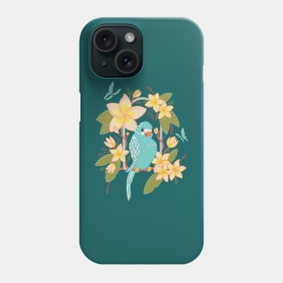 Tropical Budgie and Frangipani Flowers Phone Case