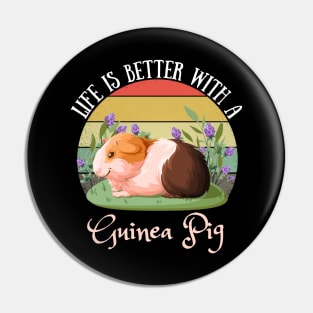 Life Is Better With A Guinea Pig, Cute Retro Sunset Guinea Pig Lover Pin