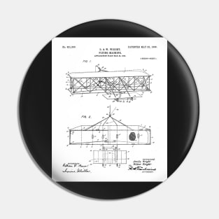 Wright Brothers Airplane Patent - Aviation History Art - Black And White Pin