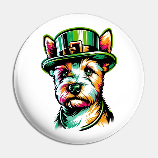 Teddy Roosevelt Terrier Celebrates St Patrick's Day Pin by ArtRUs