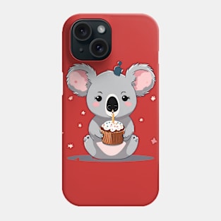 Cute Koala girl holding a birthday muffin with a candle,.Vector flat illustration Phone Case