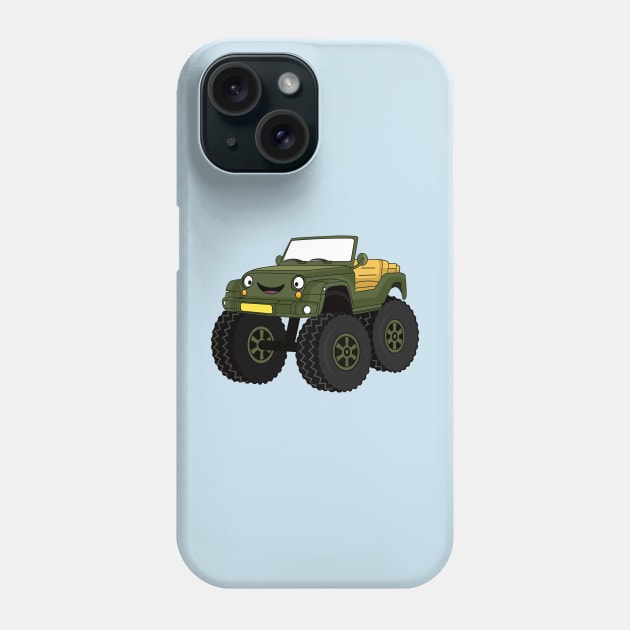 Green monster truck cartoon illustration Phone Case by Cartoons of fun