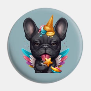 Black French Bulldog Ice Cream Unicorn Pin