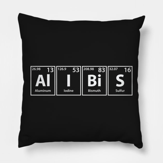 Alibis (Al-I-Bi-S) Periodic Elements Spelling Pillow by cerebrands