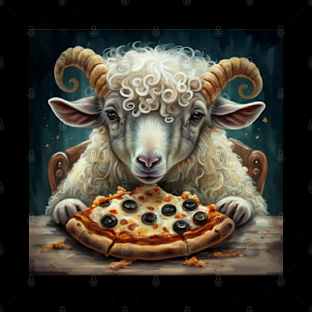 Funny sheep eating a pizza gift ideas for all by WeLoveAnimals