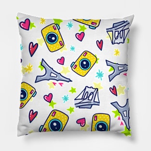 Camera & Eiffel Tower - Doodle Pillow