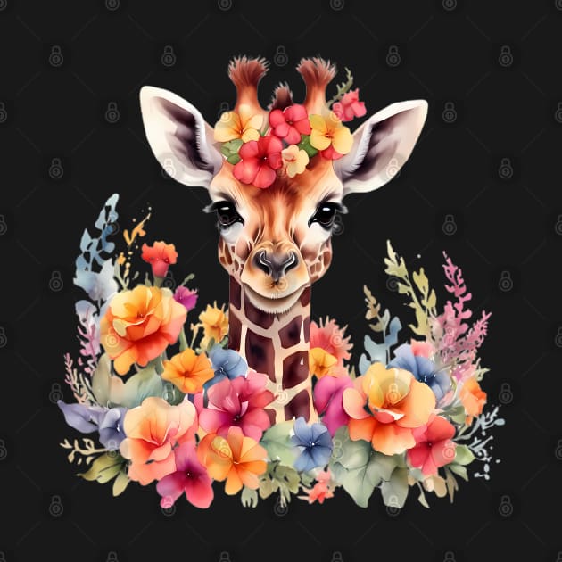 A giraffe decorated with beautiful watercolor flowers by CreativeSparkzz