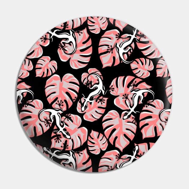 Pink Leaves and Gecko Repeating Pattern Pin by TMBTM