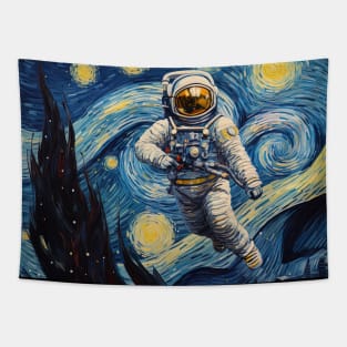 astronaut floating in the space based on van gogh paint Tapestry