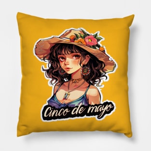 Mexican anime girls cinco de mayo with sumbrero Pillow