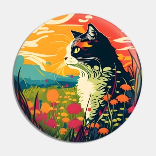 Cat In The Sunset - Filled With Flowers - Love Cats Pin