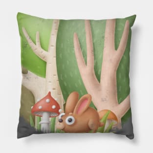 Cute rabbit in forest. Pillow