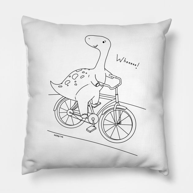 Dino on a Bike Pillow by Natalie Gilbert