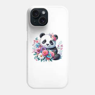 A panda decorated with beautiful colorful flowers. Phone Case