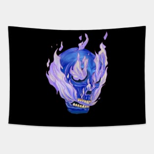 Skull on Fire Blue version Tapestry