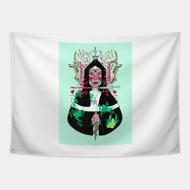 Demonic Possessed Nun Tapestry by sadnettles