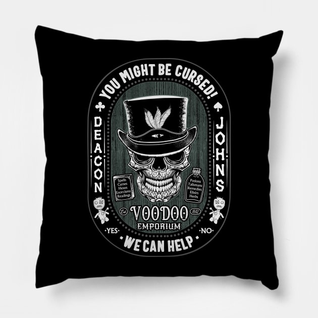 Deacon Johns Voodoo Emporium Voodoo Skull Pillow by SunGraphicsLab