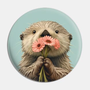 Floral Sea Otter Art Pin