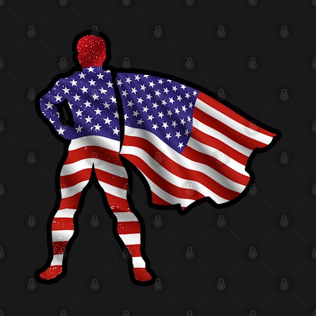 Hero of American Wearing Cape of United States Flag Representing Brave and Hope by Mochabonk