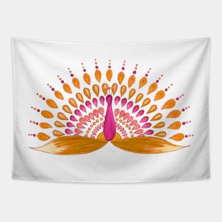 Orange mandala peacock Tapestry