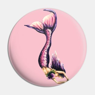 Diving Pink Mermaid Pin