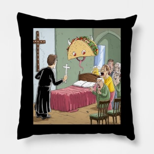 AI generated taco exorcism in church Pillow